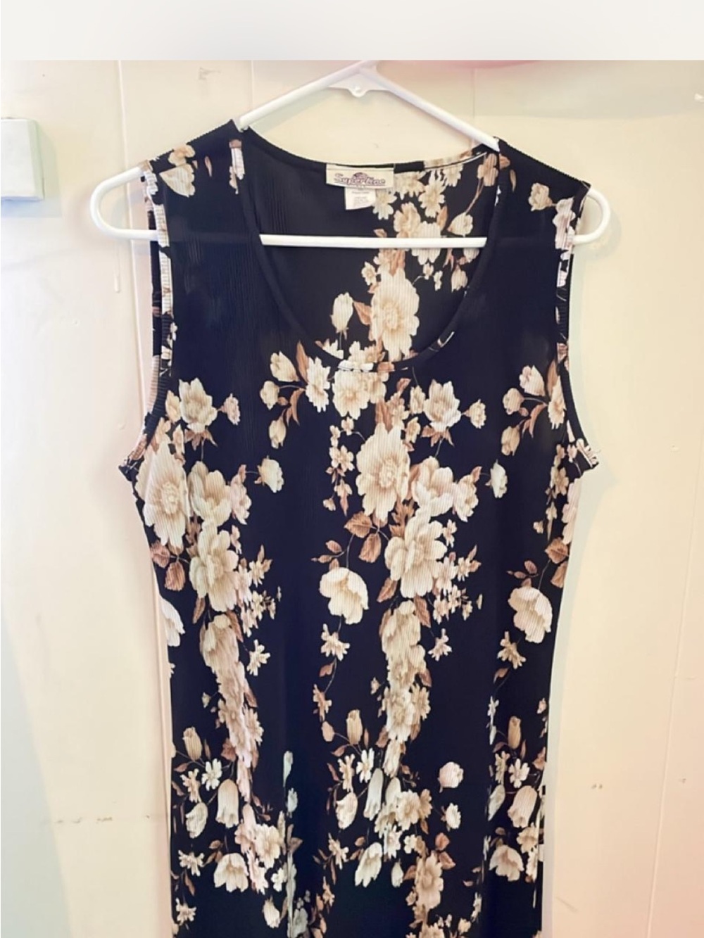 Vintage 90s Sleeveless Black Floral Dress